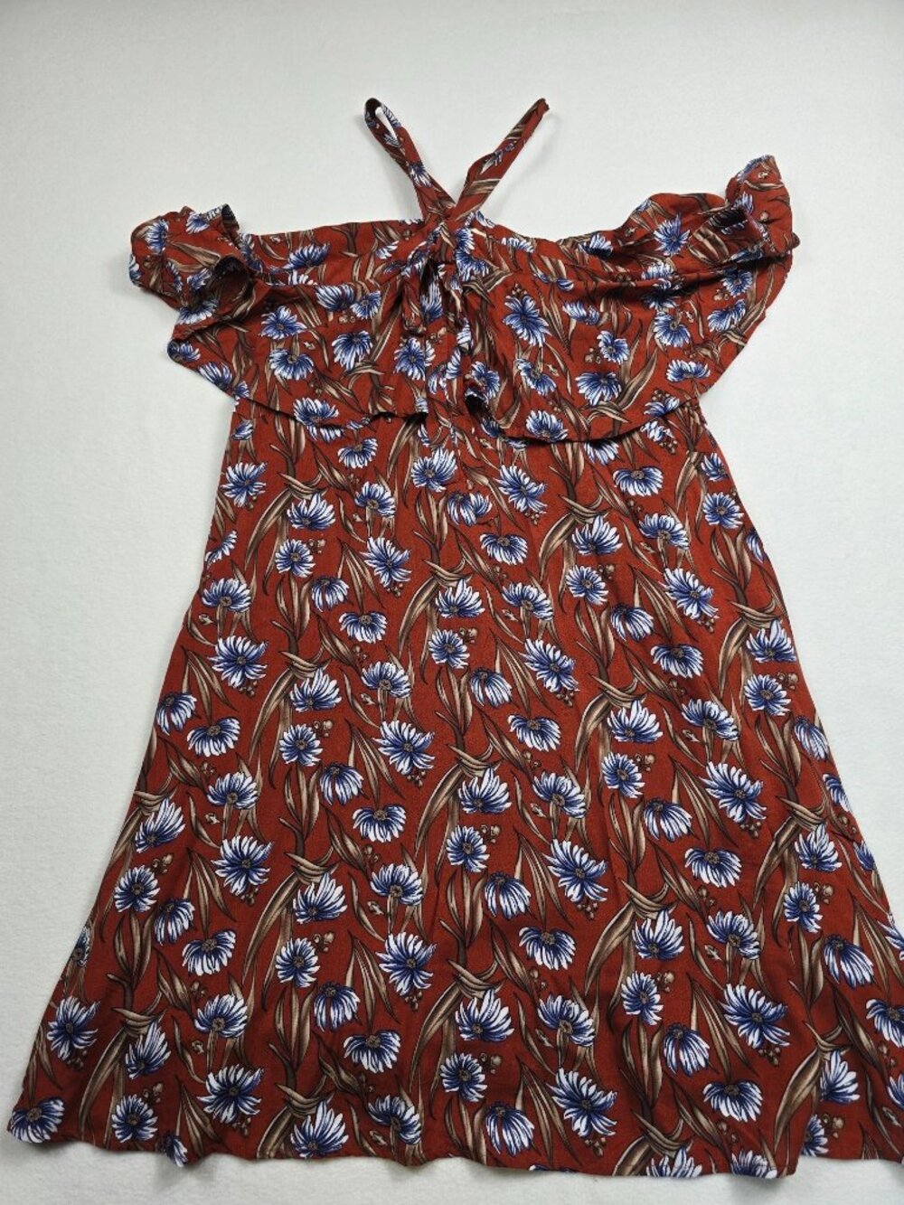 Entro Womens Medium Rust Orange Floral Off-Shoulder Dress